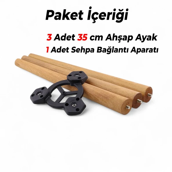 Boyalı Sehpa Ayak Takımı 3'lü 35 cm Kahverengi Doğal Ahşap Silindir Mobilya Ayağı Aksesuar Ayakları - Resim 5