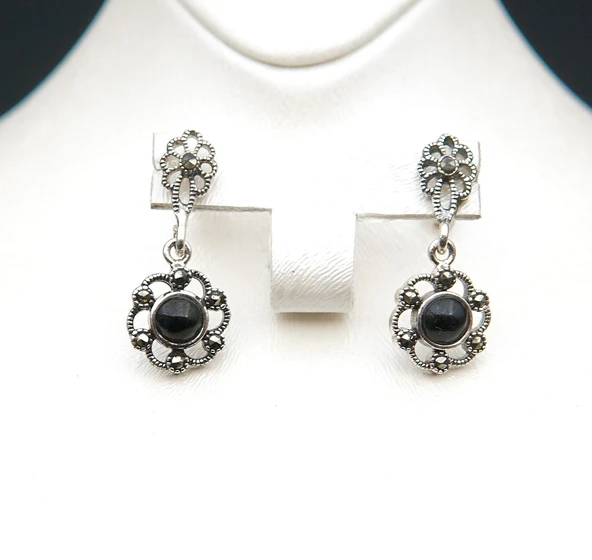 925 Ayar Gümüş Oltu Taşı Kadın Küpe skü00043 - Resim 4