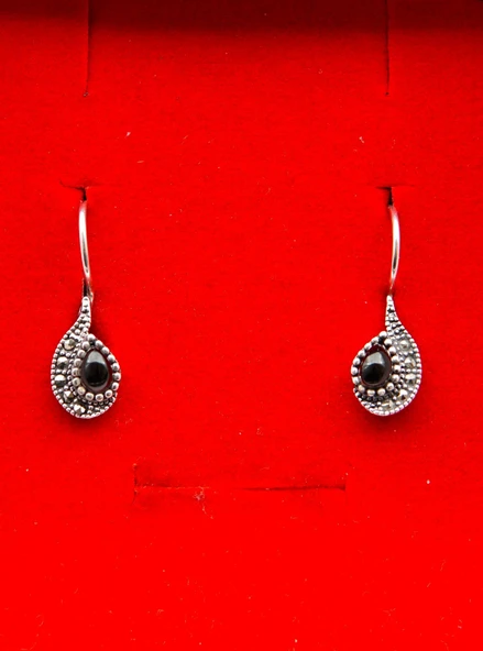 925 Ayar Gümüş Oltu Taşı Kadın Küpe skü00045 - Resim 5