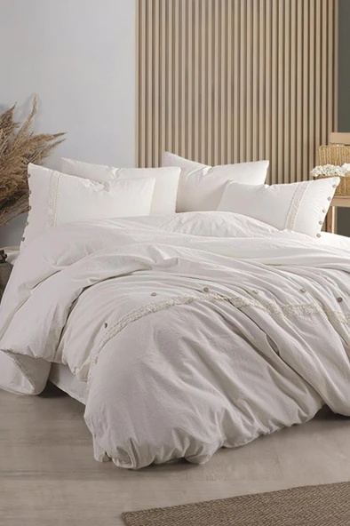 Grace 6 Parça %100 Pamuk Çift Kişilik Nevresim Takımı Ekru ürün görseli