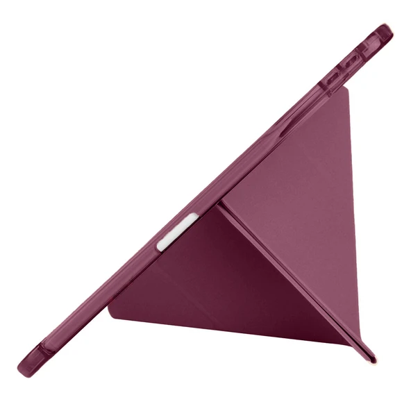 Apple iPad Air 11'' M3 2025/M2 2024 Uyumlu Üçgen Katlanabilir Kalem Şarj Bölmeli Standlı Kılıf  Mürdüm - Resim 5