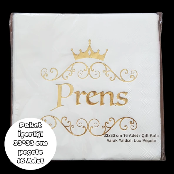 Prens Metalik Altın Baskılı Peçete 33*33 cm 16 Adet ürün görseli 1