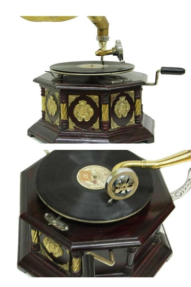 Gramofon Sekizgen Bronz Kakma Kurmalı Plakçalar ASIG523O - Resim 8