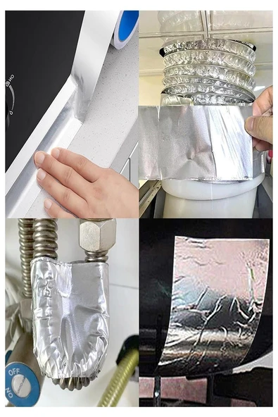 Alüminyum Bant 10 Metre 1 Paket Aliminyum Folyo Yapışkanlı Band Aspiratör Soba Borusu Tamir Sıcaklığa Dayanıklı Yanmaz - Resim 5