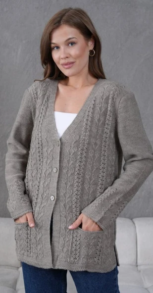 Kadın Anne Büyük Beden Zincir Çiçek Motifli Hırka - 2