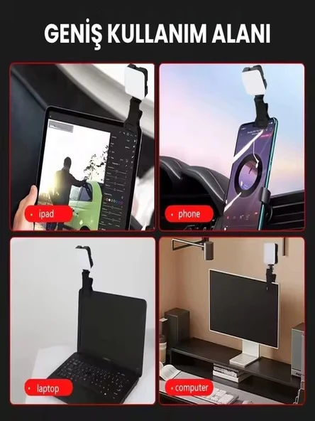 RGB Mini Klipsli LED Işık  Ayarlanabilir Açı  Taşınabilir, Şarjlı, Cep Tipi Video ve Yayın Aydınlatma Lambası - 7