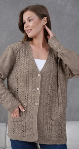 Kadın Anne Büyük Beden Zincir Çiçek Motifli Hırka - 8