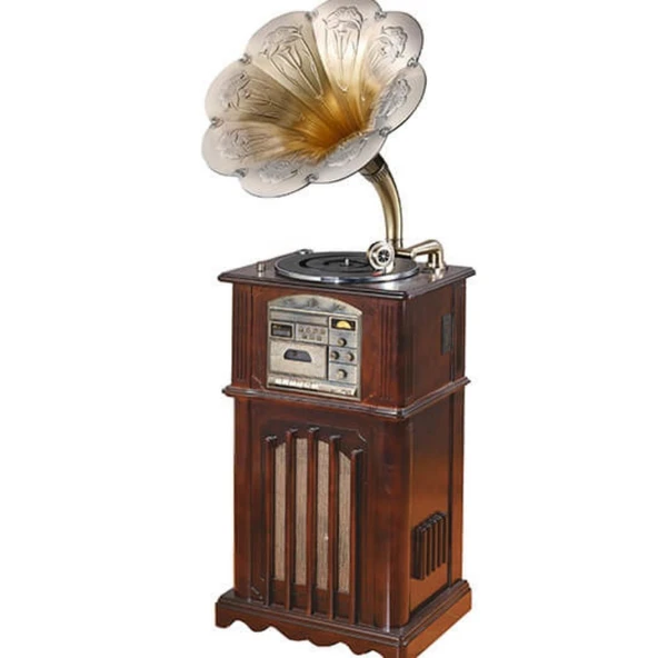 Gramofon Ahşap Standlı Plakçalar 135cm Radyo Bluetooth Usb Pikap C0352 ürün görseli
