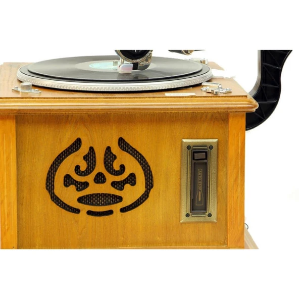 Gramofon Kare Ahşap Plakçalar Radyo Bluetooth Usb C0103 - Resim 5