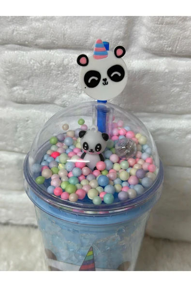 Renkli Mika Işıklı Pipetli Çift Katmanlı Bardak Suluk Matara 500 ML - 2