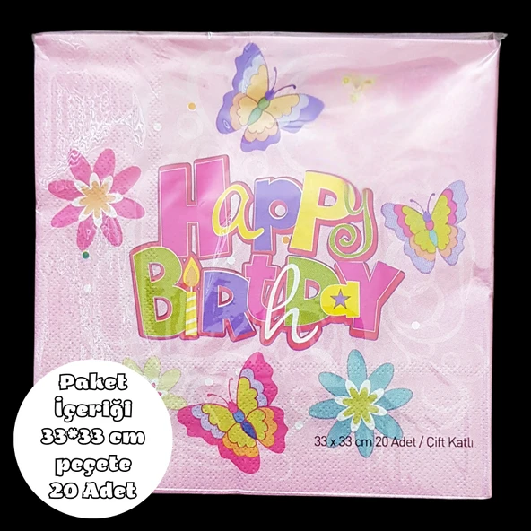 Happy Birthday Peçete 33*33 cm 20 Adet ürün görseli 1
