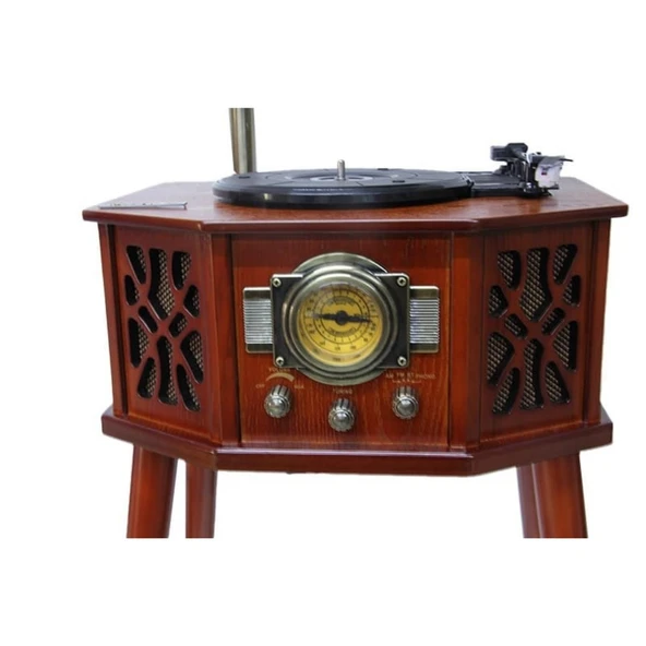 Gramofon Ahşap Standlı Pikap Plakçalar Radyo Bluetooth Usb 130cm CW003 - Resim 5