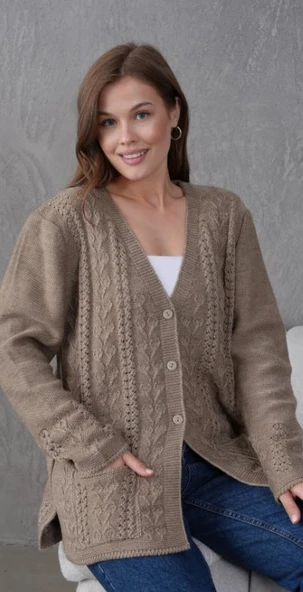 Kadın Anne Büyük Beden Zincir Çiçek Motifli Hırka - 10