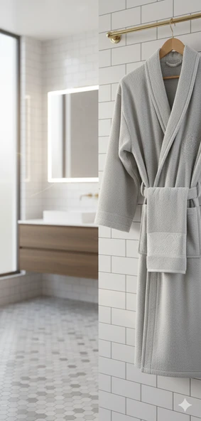 BELİNİS %100 PAMUK BORNOZ SET 1ADET BORNOZ 1ADET HAVLU RENK GRİ - 3