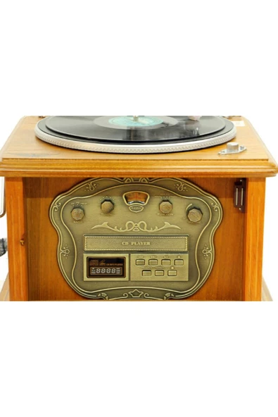 Gramofon Kare Ahşap Plakçalar Radyo Bluetooth Usb C0103 - Resim 9