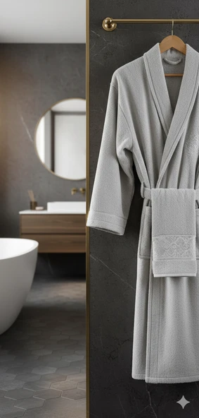 BELİNİS %100 PAMUK BORNOZ SET 1ADET BORNOZ 1ADET HAVLU RENK GRİ - 2