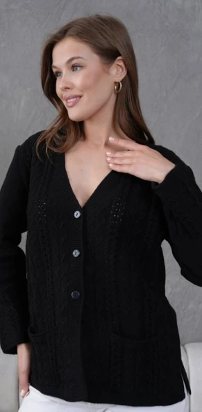 Kadın Anne Büyük Beden Zincir Çiçek Motifli Hırka - 11