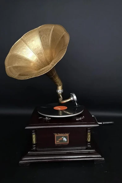 Gramofon Plakçalar Ahşap Kare Köşeleri Bronz İşli Kurmalı ASIG501 - Resim 7