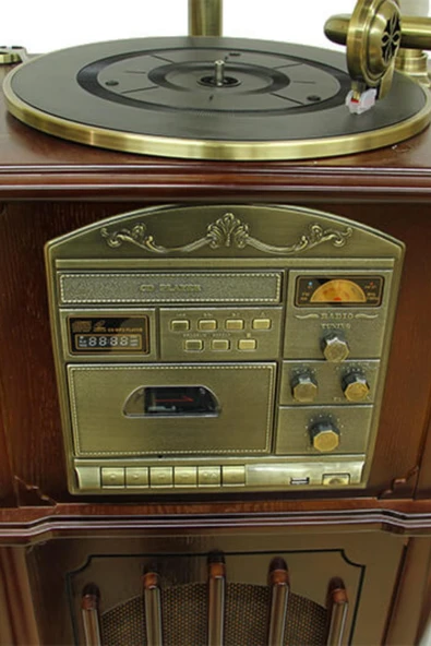 Gramofon Ahşap Standlı Plakçalar 135cm Radyo Bluetooth Usb Pikap C0352 - Resim 10