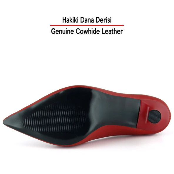 Erkan Saçmacı Suzanna Kırmızı Hakiki Dana Derisi Sivri Burun Klasik İnce Topuklu Ayakkabı - 6