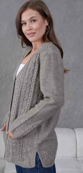 Kadın Anne Büyük Beden Zincir Çiçek Motifli Hırka - 5