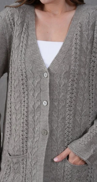 Kadın Anne Büyük Beden Zincir Çiçek Motifli Hırka - 4