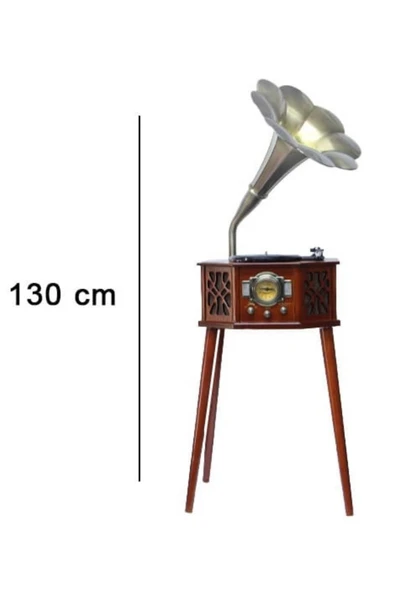 Gramofon Ahşap Standlı Pikap Plakçalar Radyo Bluetooth Usb 130cm CW003 - Resim 8