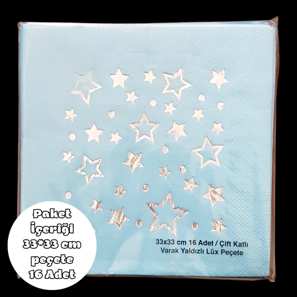 Mavi Üzeri Gümüş Yıldız Baskılı Metalik Peçete 33*33 cm 16 Adet ürün görseli 1