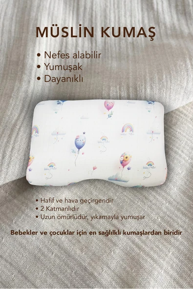 Visco ortopedik çocuk yastığı,boyun destekli delikli hava kanallı Visco yastık (balon) - Resim 5