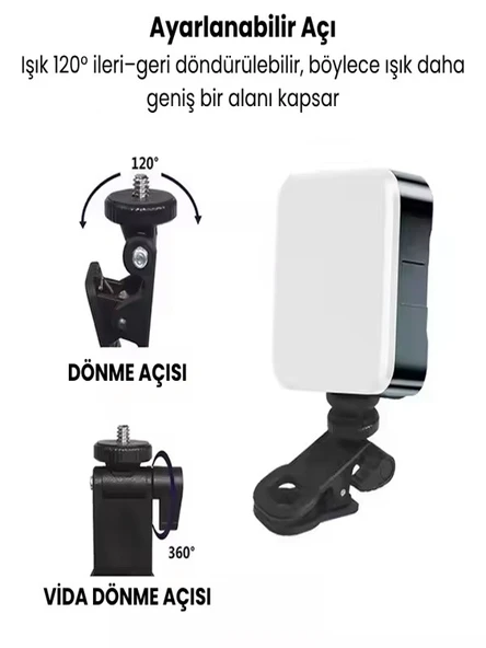 RGB Mini Klipsli LED Işık  Ayarlanabilir Açı  Taşınabilir, Şarjlı, Cep Tipi Video ve Yayın Aydınlatma Lambası - 3