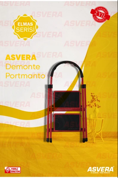 ASVERA Patika 2’li Ev Tipi Merdiven – Kırmızı Renk, Hafif, Kaymaz ve Dayanıklı Tasarım - Resim 2