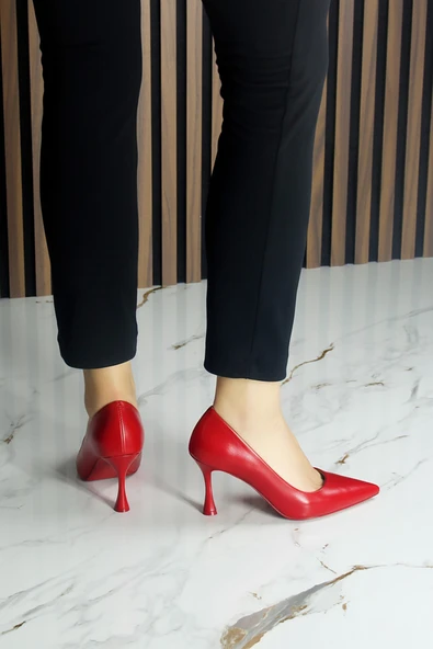 Erkan Saçmacı Suzanna Kırmızı Hakiki Dana Derisi Sivri Burun Klasik İnce Topuklu Ayakkabı - 5
