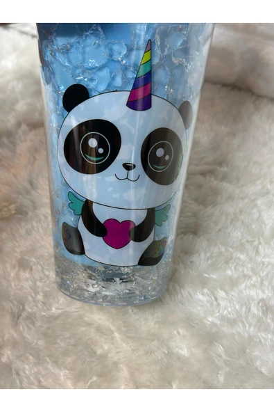 Renkli Mika Işıklı Pipetli Çift Katmanlı Bardak Suluk Matara 500 ML - 3