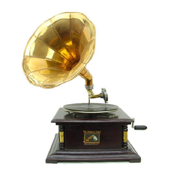 Gramofon Plakçalar Ahşap Kare Köşeleri Bronz İşli Kurmalı ASIG501 ürün görseli