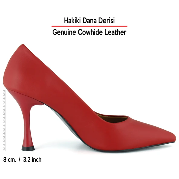 Erkan Saçmacı Suzanna Kırmızı Hakiki Dana Derisi Sivri Burun Klasik İnce Topuklu Ayakkabı - 2