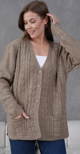 Kadın Anne Büyük Beden Zincir Çiçek Motifli Hırka - 7