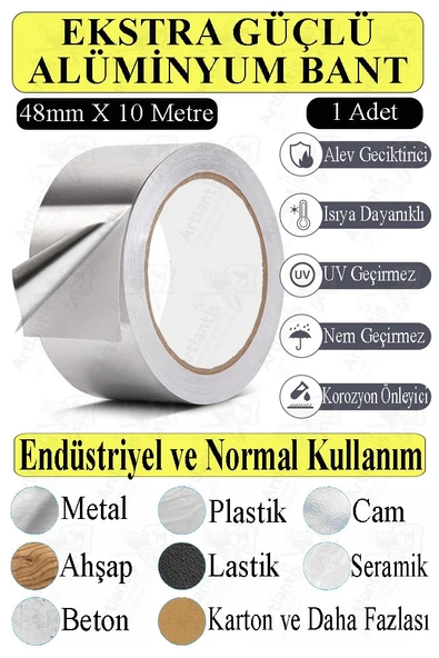 Alüminyum Bant 10 Metre 1 Paket Aliminyum Folyo Yapışkanlı Band Aspiratör Soba Borusu Tamir Sıcaklığa Dayanıklı Yanmaz ürün görseli