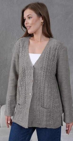 Kadın Anne Büyük Beden Zincir Çiçek Motifli Hırka - 3