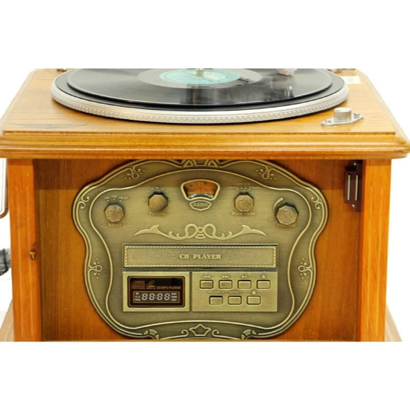 Gramofon Kare Ahşap Plakçalar Radyo Bluetooth Usb C0103 - Resim 4