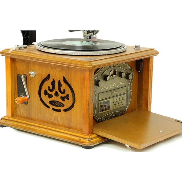 Gramofon Kare Ahşap Plakçalar Radyo Bluetooth Usb C0103 - Resim 3