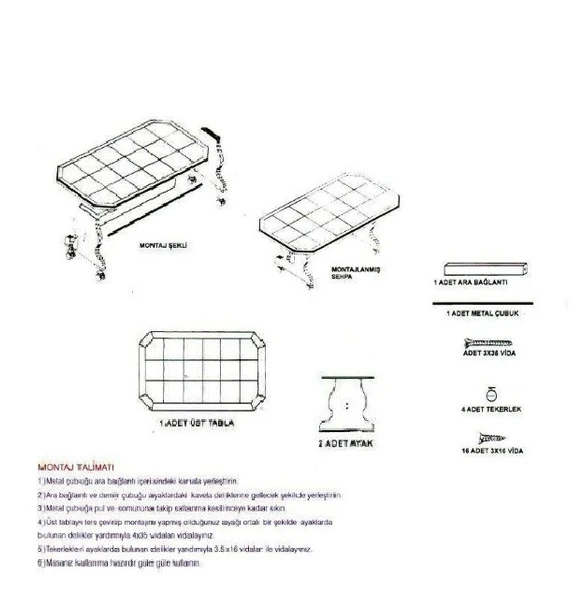 Fayanslı Tekerlekli Sehpa 5 Taşlı - Resim 2