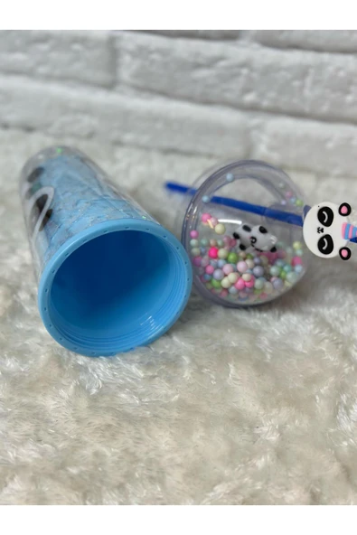 Renkli Mika Işıklı Pipetli Çift Katmanlı Bardak Suluk Matara 500 ML - 4