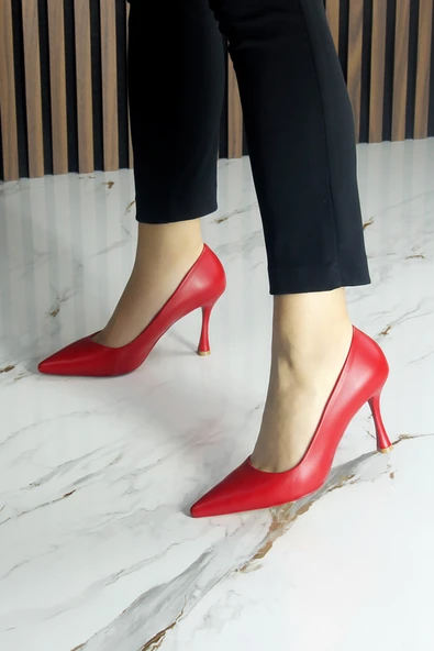 Erkan Saçmacı Suzanna Kırmızı Hakiki Dana Derisi Sivri Burun Klasik İnce Topuklu Ayakkabı - 4