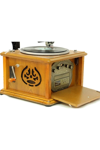 Gramofon Kare Ahşap Plakçalar Radyo Bluetooth Usb C0103 - Resim 8