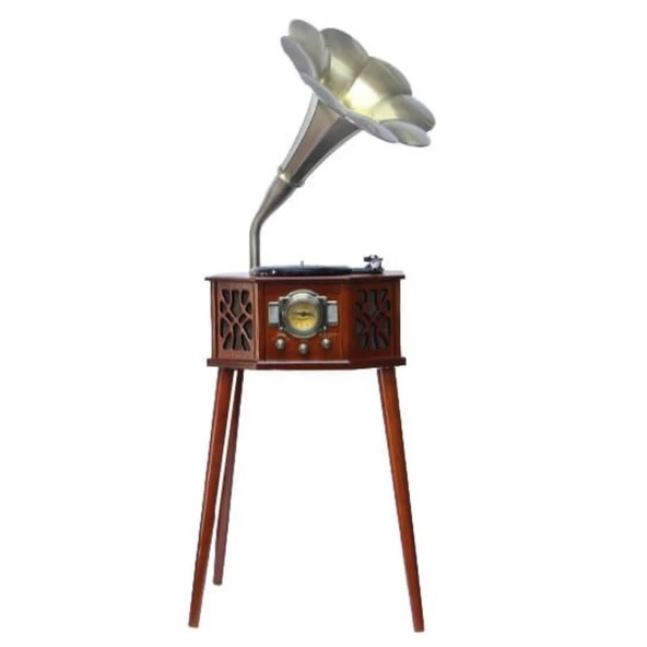 Gramofon Ahşap Standlı Pikap Plakçalar Radyo Bluetooth Usb 130cm CW003 ürün görseli