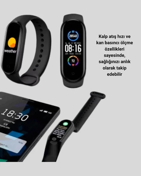 Akıllı Spor Bilekliği – Kalp Atış, Kan Basıncı, Uyku Takip ve Bildirim Özellikli - Resim 2
