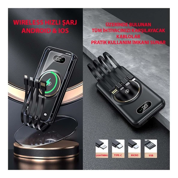 Magsafe Powerbank 10.000 Mah Hızlı Şarj Göstergeli Kablosuz Taşınabilir Şarj Type-C/usb - 2