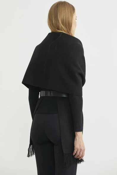 Düz Renk Nakışlı Triko Atkı - Siyah - Resim 6