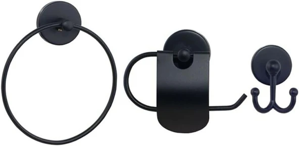 MK Yapişkanli 3'lü Banyo Aksesuar Si̇yah Set-001s ürün görseli