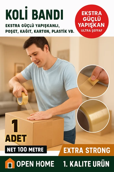 12 Adet-100 Metre Şeffaf Koli Bandı – Extra Strong 40 Micron Kalınlık, Güçlü Yapışkan - 3